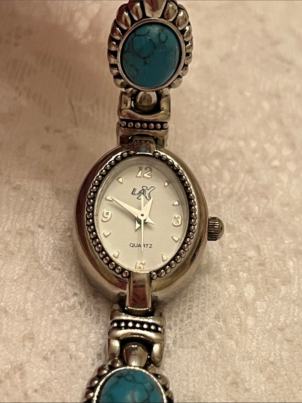 LaX Silver-Tone Turquoise Accent Women's Quartz Bracelet Watch